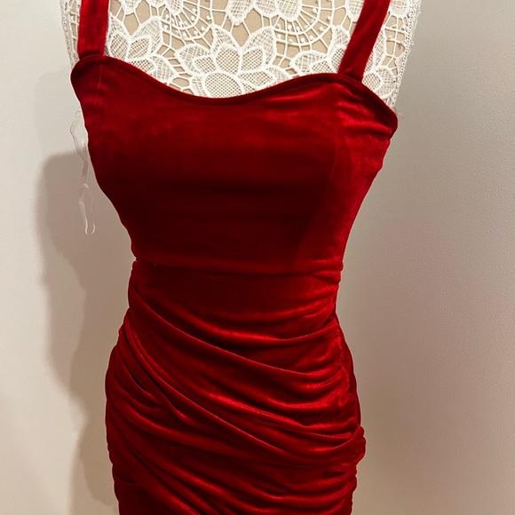 NWOT Velvet Red Mini Dress - Picture 3 of 9